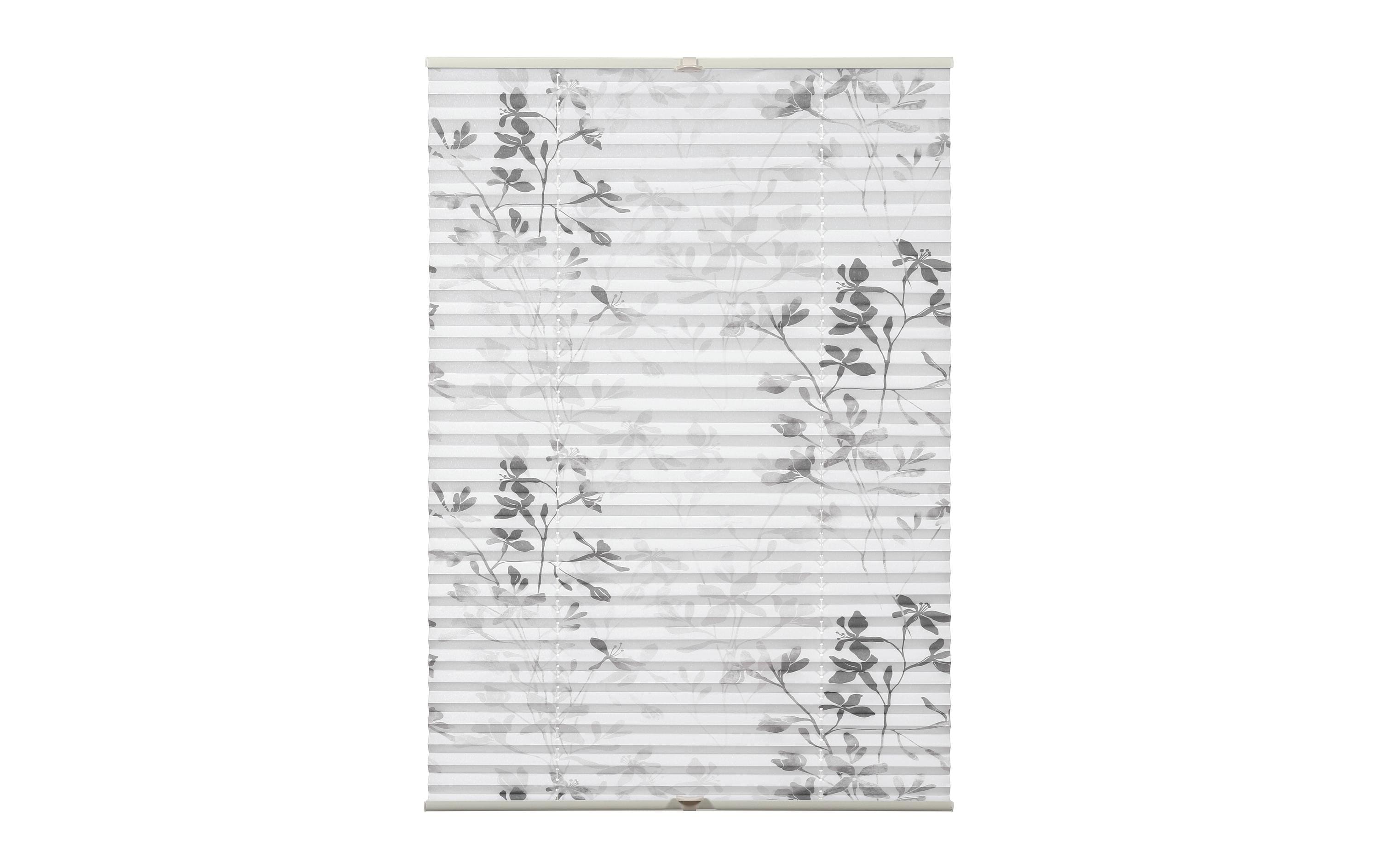 Gardinia Plissée Bella mit Blättern 40 x 130 cm, Weiss/Grau