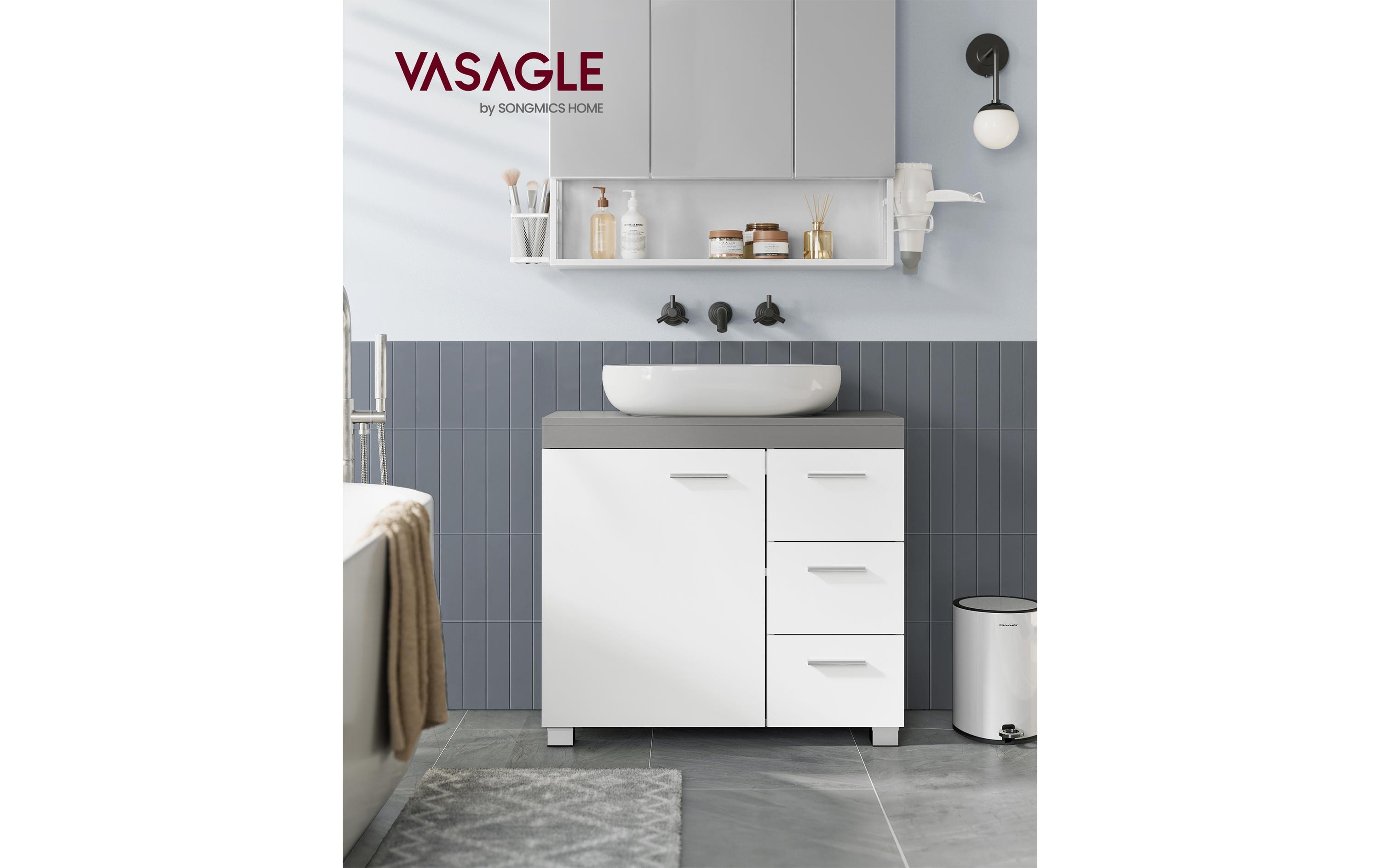 VASAGLE Waschbeckenunterschrank 64 x 70 cm, Weiss/Grau