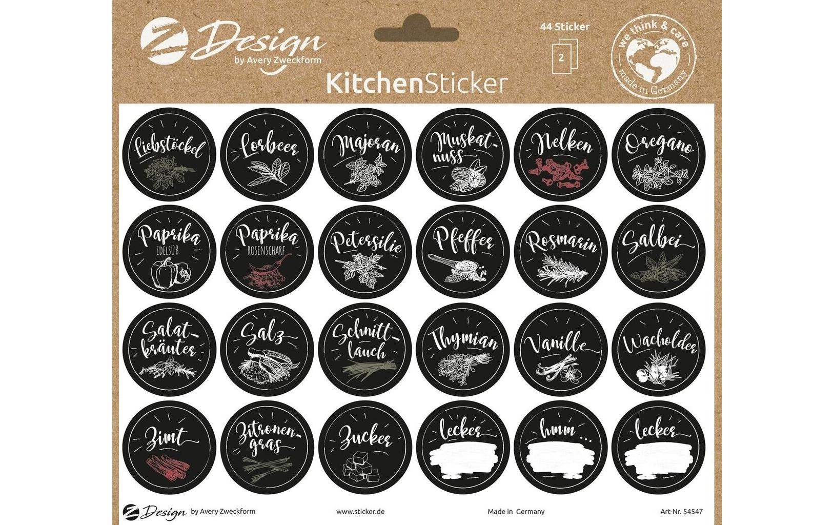 Z-Design Motivsticker A5 Kitchen Gewürze, Bunt, 48 Aufkleber