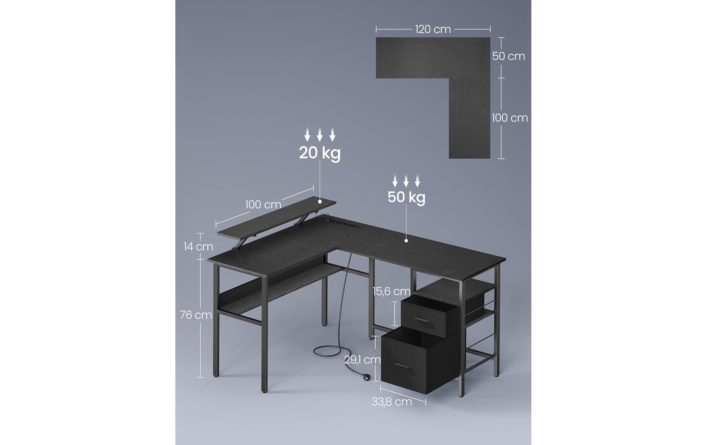 VASAGLE Tisch in L-Form Schwarz 150 x 120 cm VASAGLE Tisch in L-Form Schwarz 150 x 120 cm