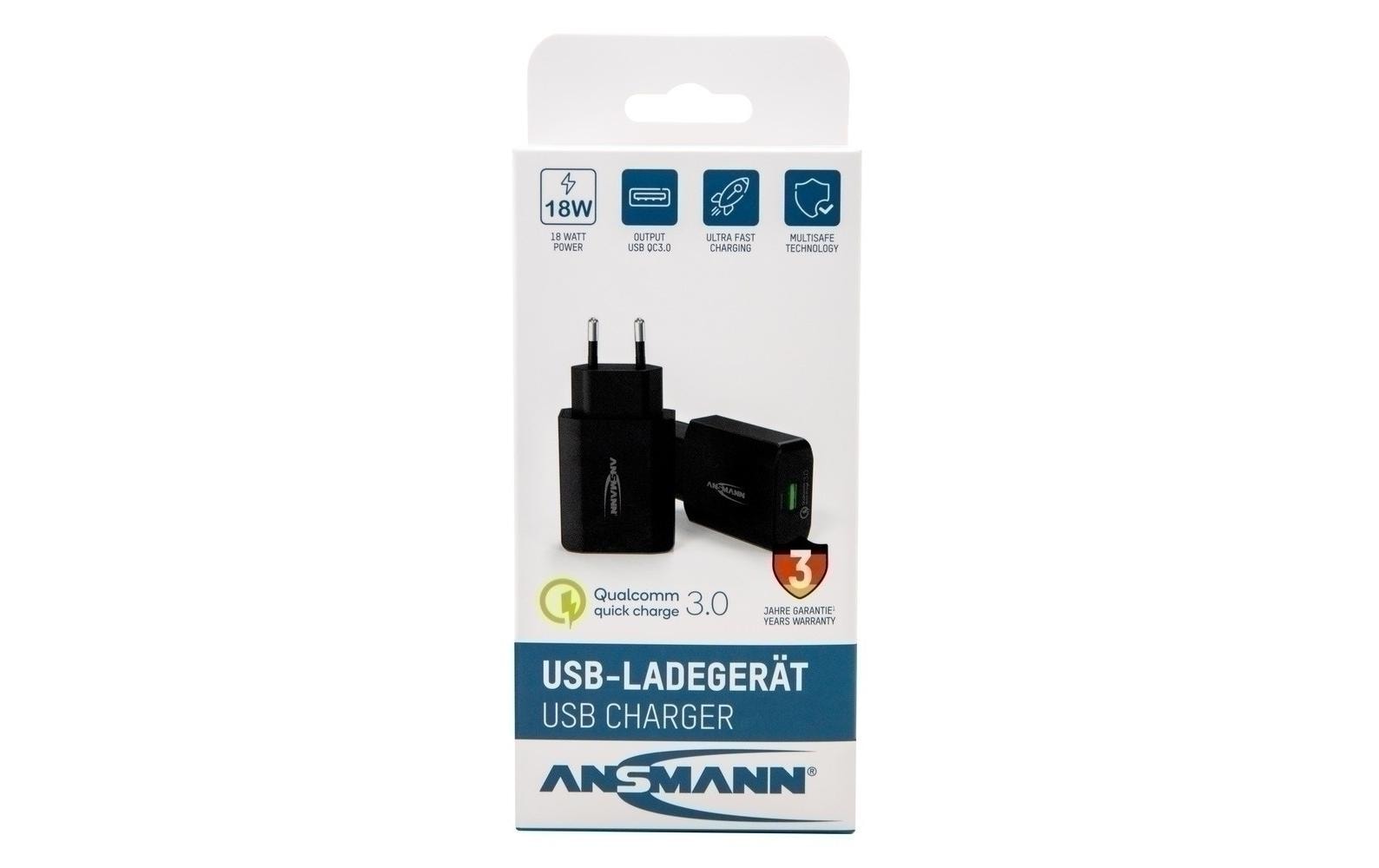 Ansmann USB-Wandladegerät Home Charger 130Q, 18 W, Schwarz