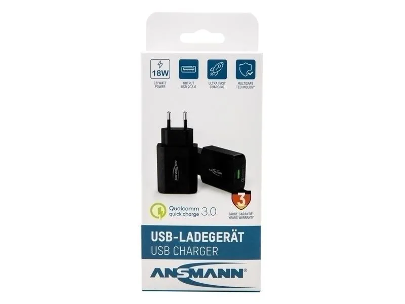 Ansmann USB-Wandladegerät Home Charger 130Q, 18 W, Schwarz Ansmann USB-Wandladegerät Home Charger 130Q, 18 W, Schwarz