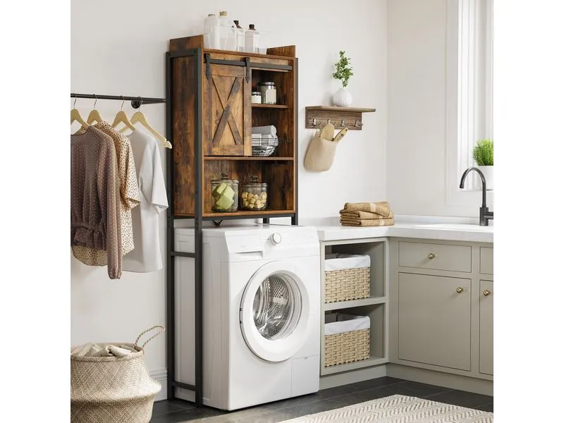 VASAGLE Badezimmerregal mit Schrank 64 x 24 x 171 cm, Braun/Schwarz