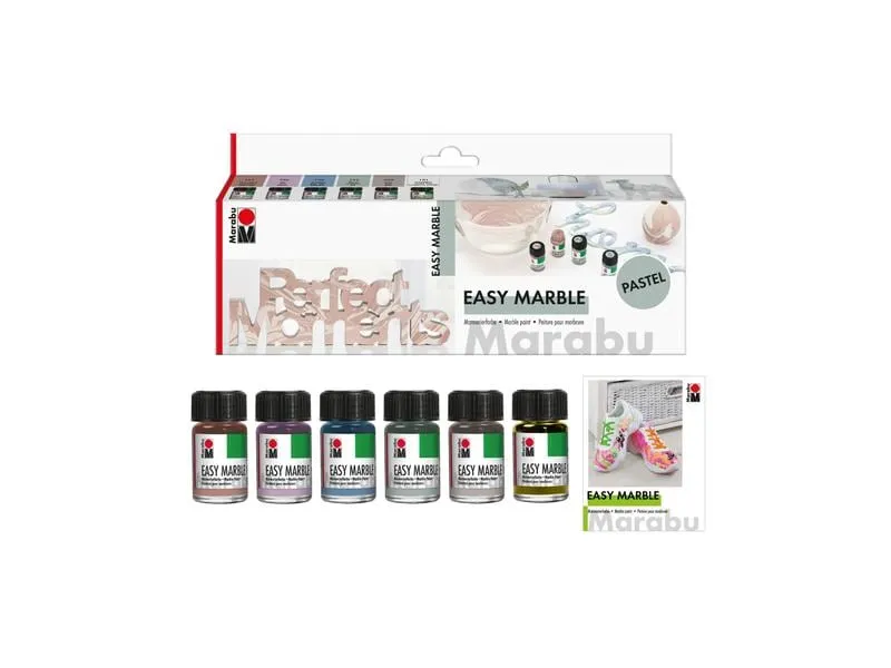 Marabu Marmorierfarbe Easy Marble 6 x 15 ml, Pastell Marabu Marmorierfarbe Easy Marble 6 x 15 ml, Pastell