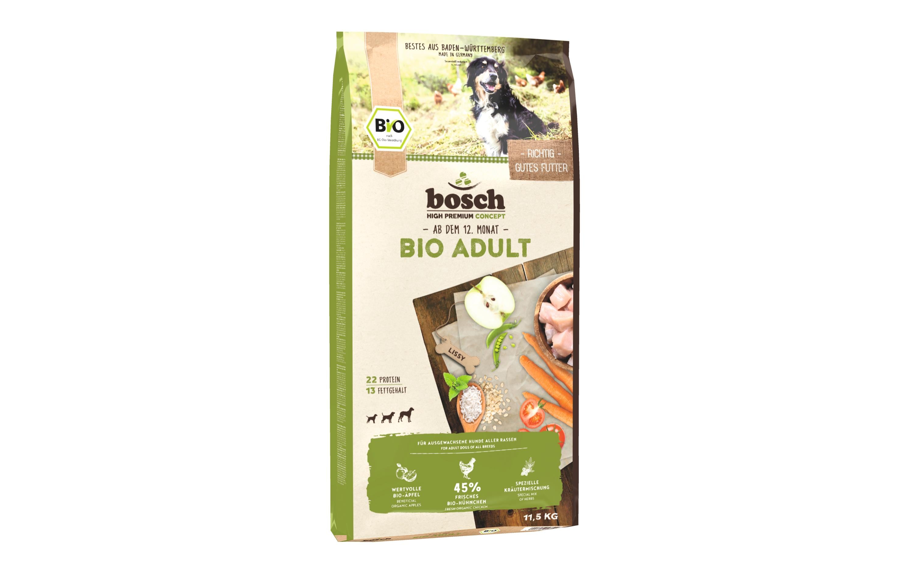 Bosch Tiernahrung Trockenfutter Bio Adult Huhn & Apfel, 11.5 kg