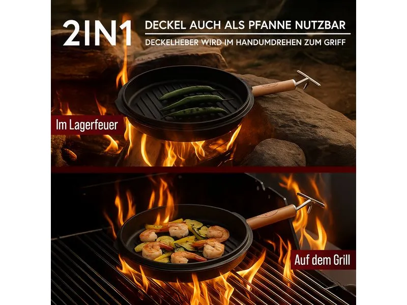 Gusskoenig Dutch Oven Set 12 l mit 2in1 Deckelheber ohne Füsse
