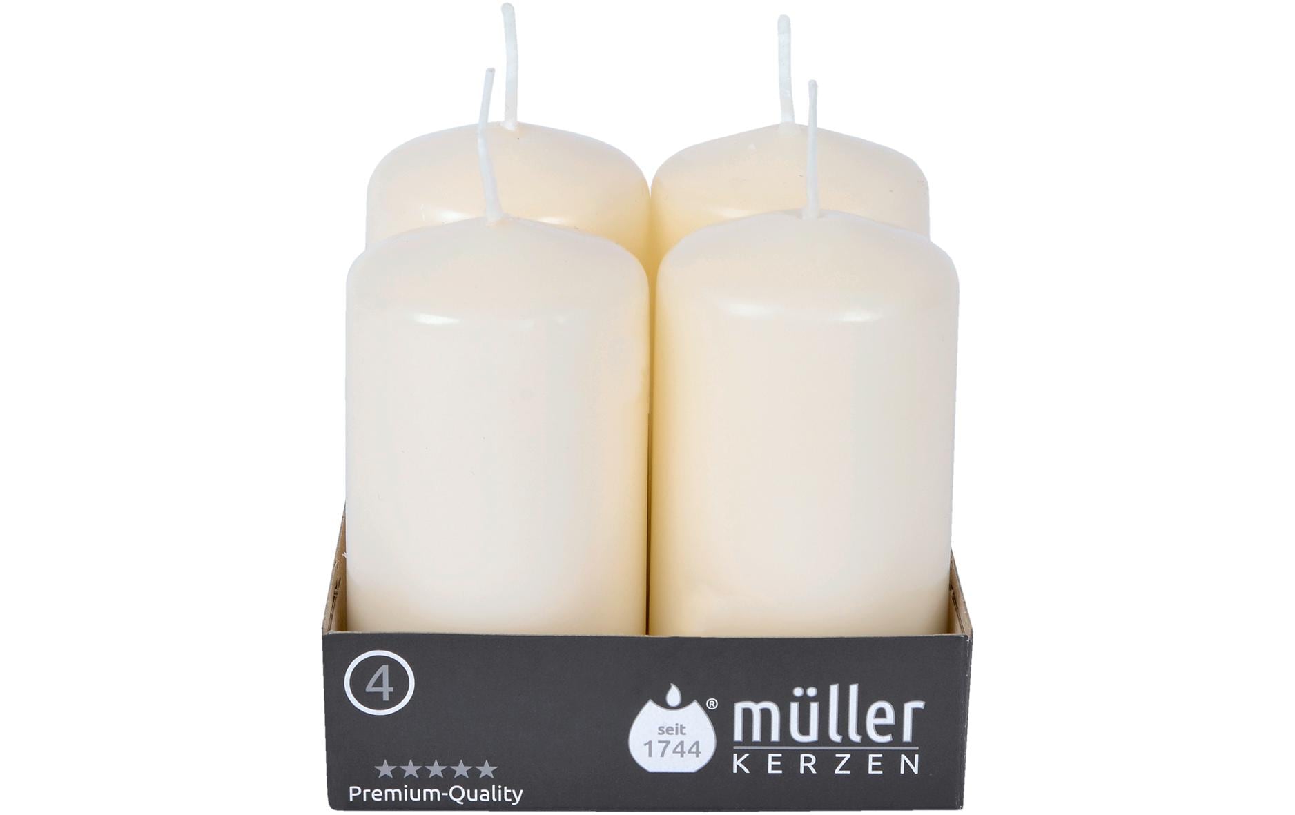 müller Kerzen Stumpenkerze 9 x 4.8 cm, Crème, 4 Stück