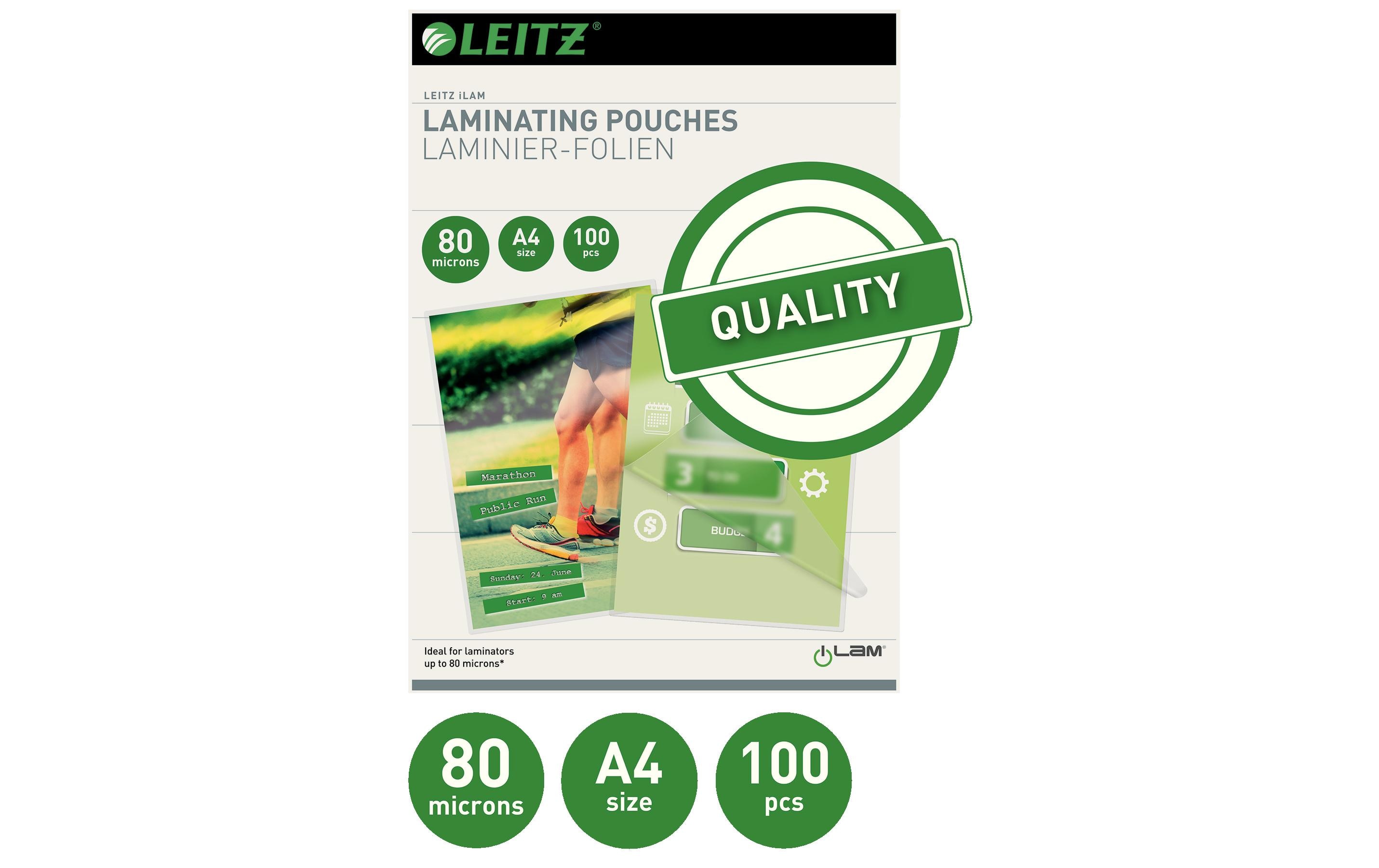 Leitz Laminierfolie A4, 80 µm, 100 Stück, Glänzend