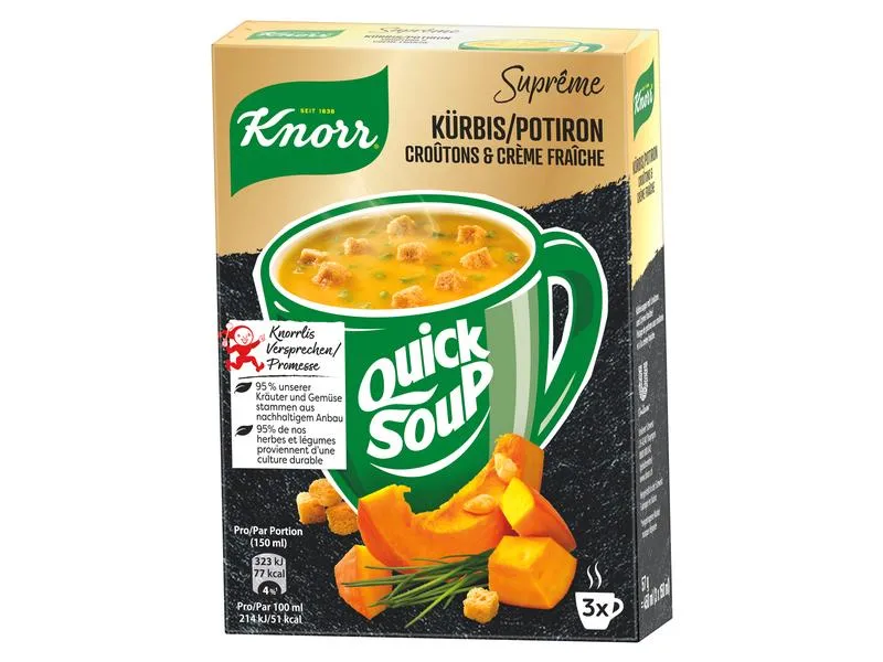 Knorr Quick Soup Kürbis, Croûtons und Crème Fraiche 3 Portionen Knorr Quick Soup Kürbis, Croûtons und Crème Fraiche 3 Portionen