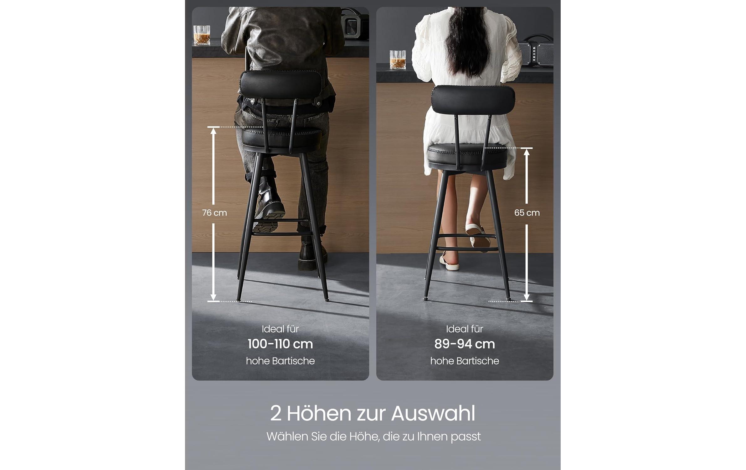 VASAGLE Barhocker 2er Set 54 x 90.5 cm, Schwarz