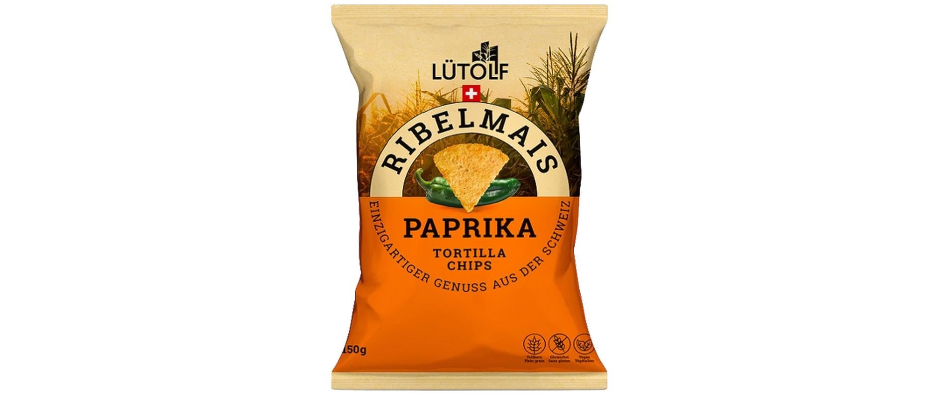 Lütolf Ribelmais Tortilla Chips mit Paprika 150 g Lütolf Ribelmais Tortilla Chips mit Paprika 150 g