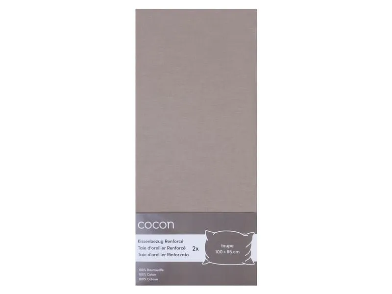 COCON Kopfkissenbezug Renforcé 65 x 100 cm, Taupe, 2 Stück