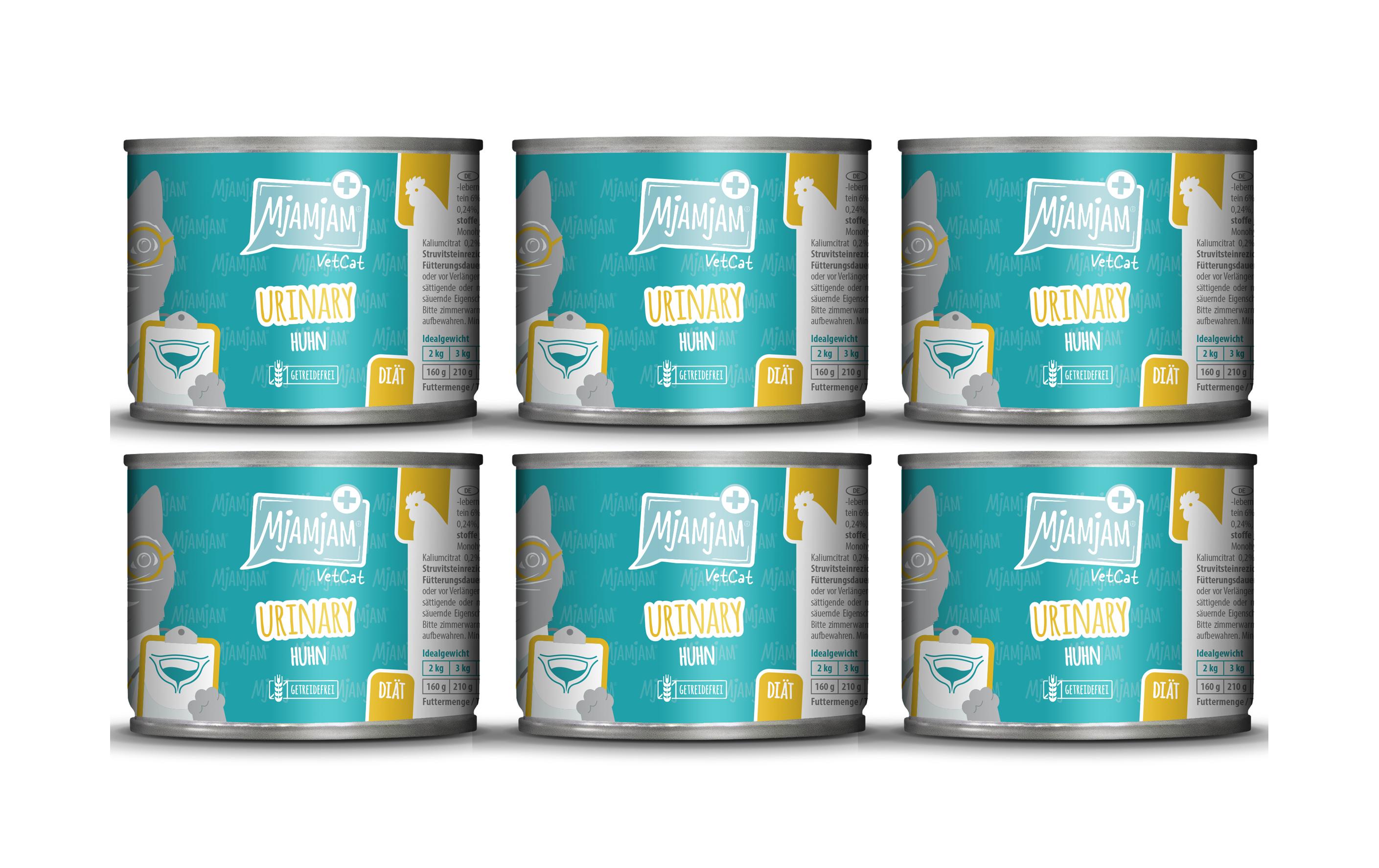 Mjamjam VetCat Nassfutter Urinary Huhn, 6 x 200g