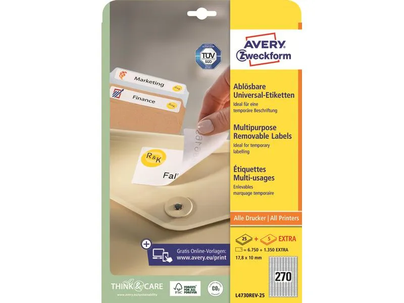 Avery Zweckform Mini-Etiketten Stick + Lift 17.8 x 10 mm, 30 Blatt