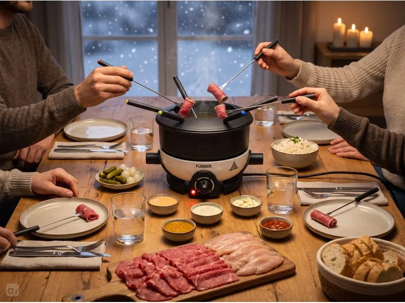 FURBER Fondue-Set Alpy 9 Teile, Schwarz/Weiss