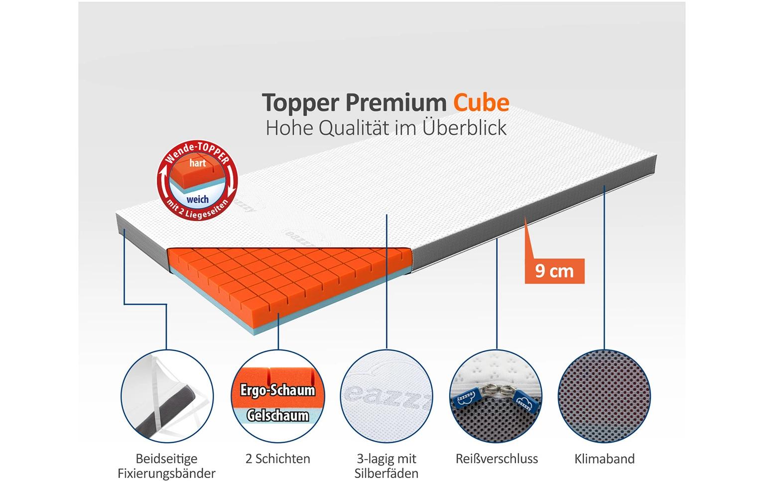 eazzzy Matratzentopper Premium Cube 90 x 200 cm