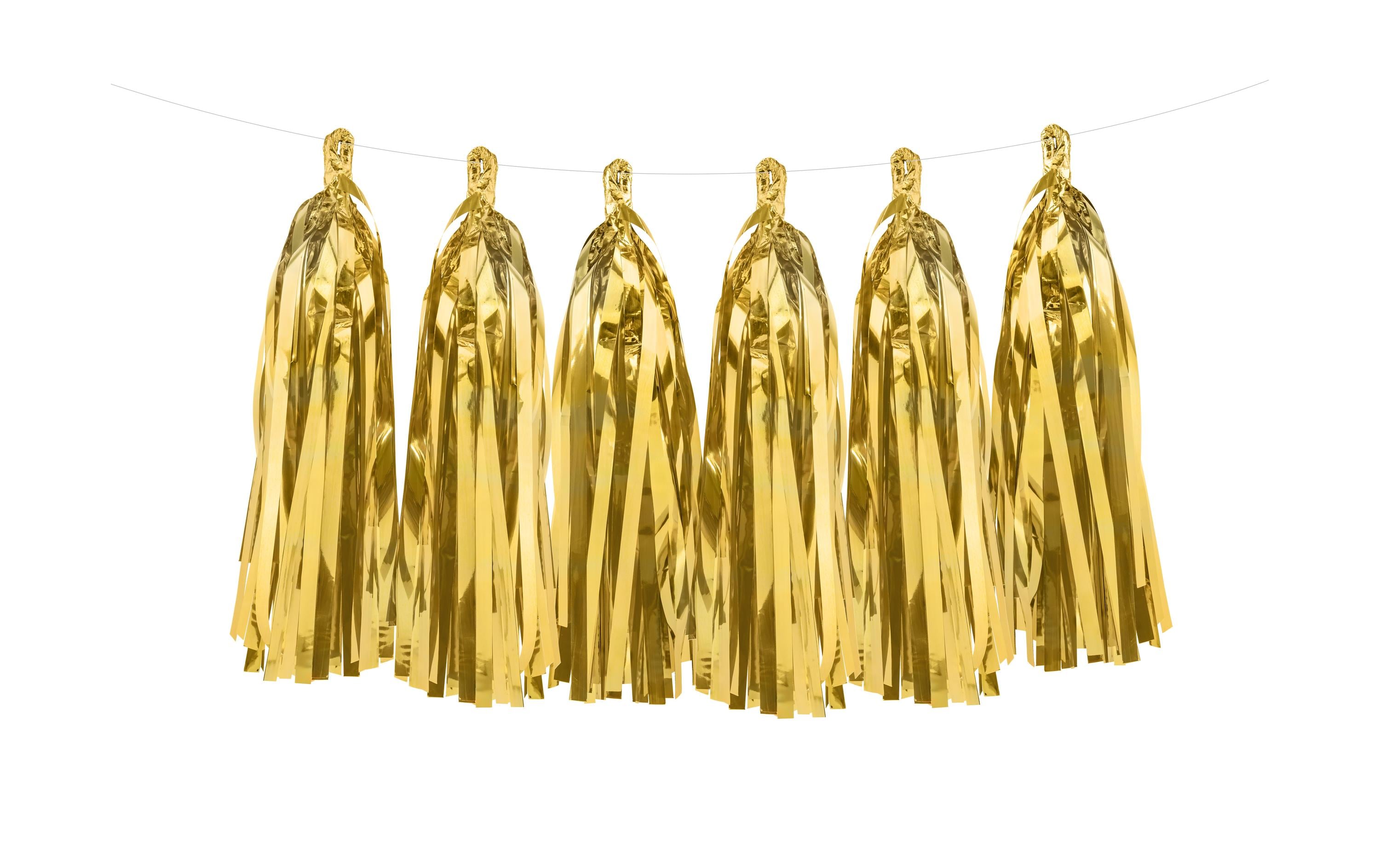 Partydeco Girlande Quasten 1.5 m, Gold, 12 Pompons