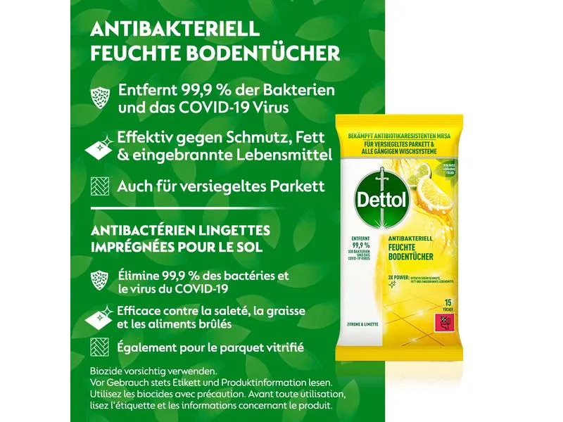Dettol Feuchte Bodentücher Zitrone & Limette 15 Stück Dettol Feuchte Bodentücher Zitrone & Limette 15 Stück