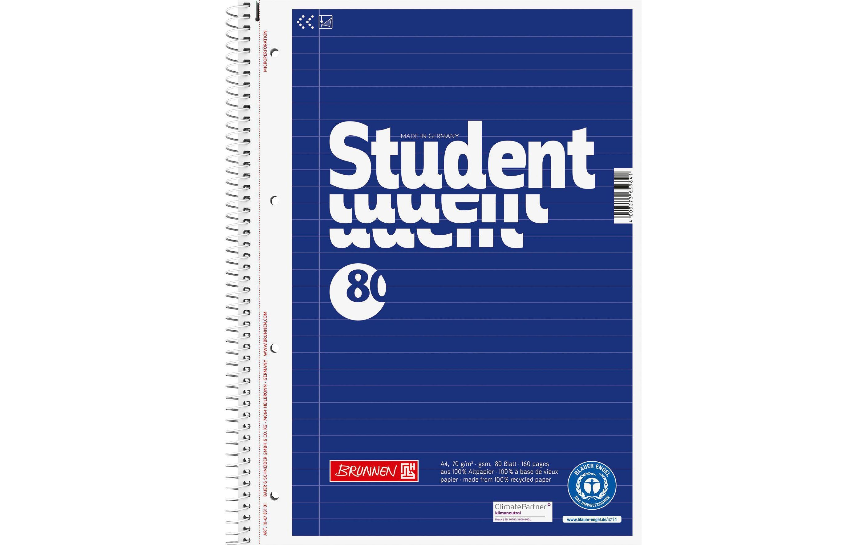 Brunnen Collegeblock A4 Recycling A4, Liniert, 80 Blatt Brunnen Collegeblock A4 Recycling A4, Liniert, 80 Blatt