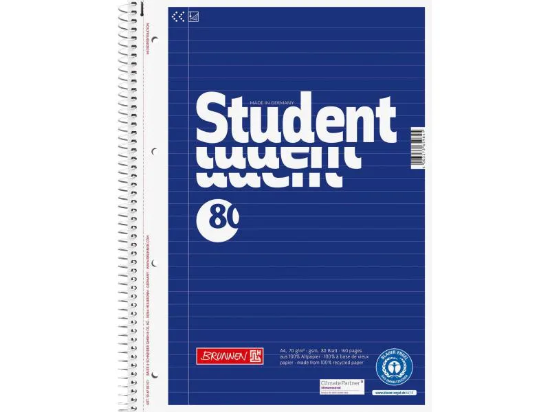 Brunnen Collegeblock A4 Recycling A4, Liniert, 80 Blatt Brunnen Collegeblock A4 Recycling A4, Liniert, 80 Blatt