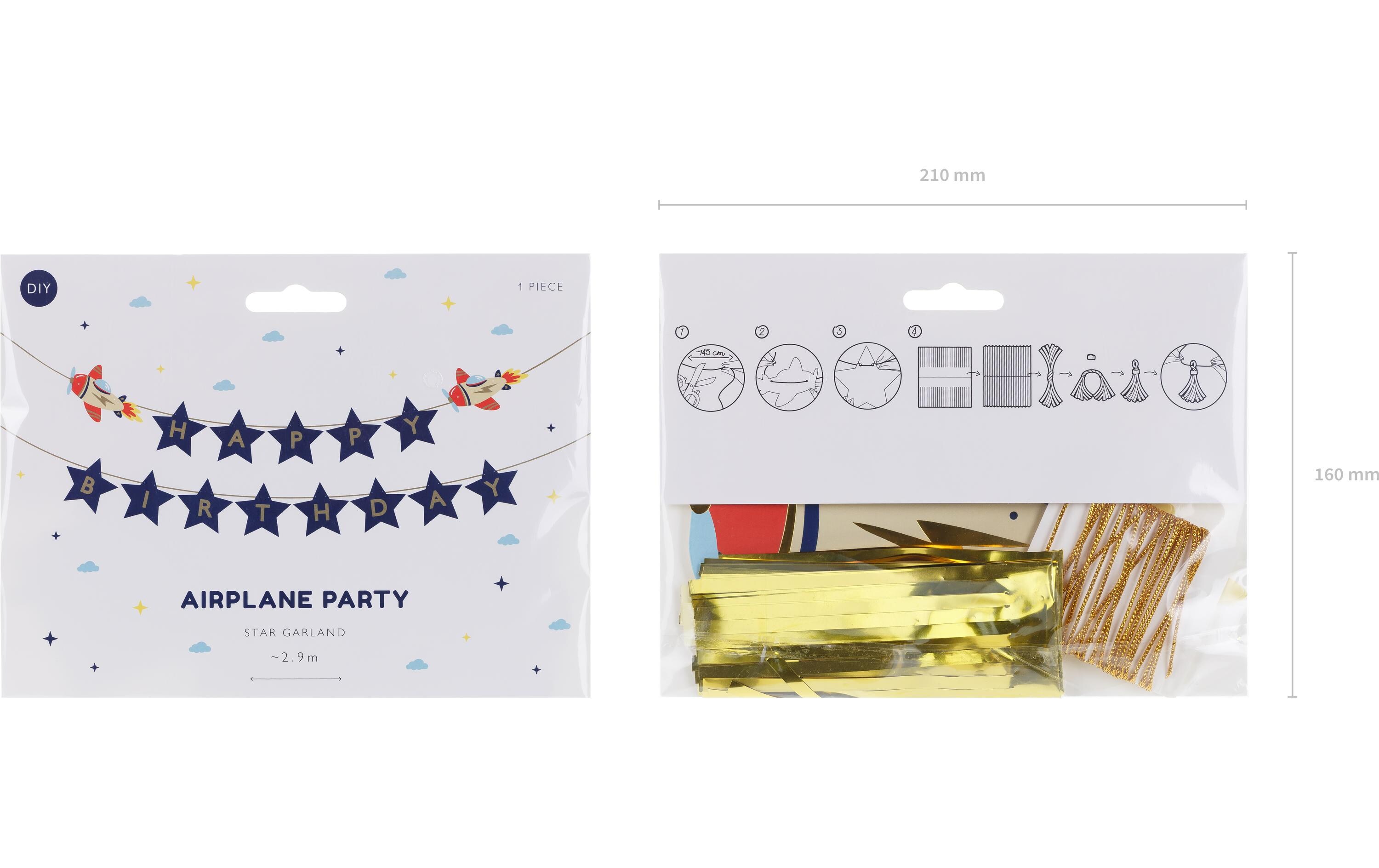 Partydeco Girlande Flugzeug 3 m, Dunkelblau
