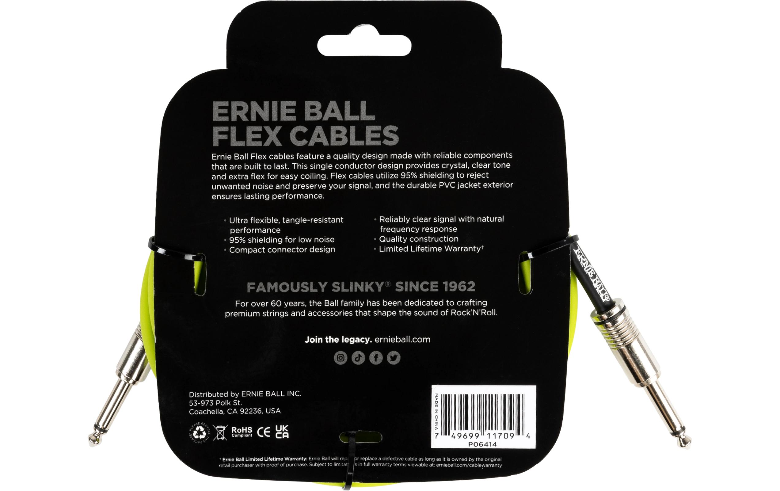 Ernie Ball Instrumentenkabel Flex 6414 – 3.05 m, Grün
