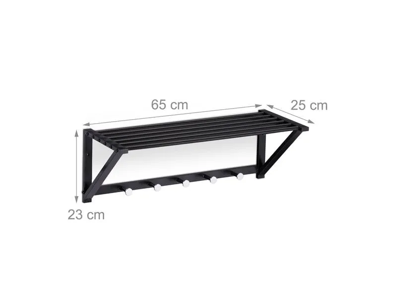 relaxdays Wandgarderobe mit Ablage 5 Haken, Schwarz relaxdays Wandgarderobe mit Ablage 5 Haken, Schwarz