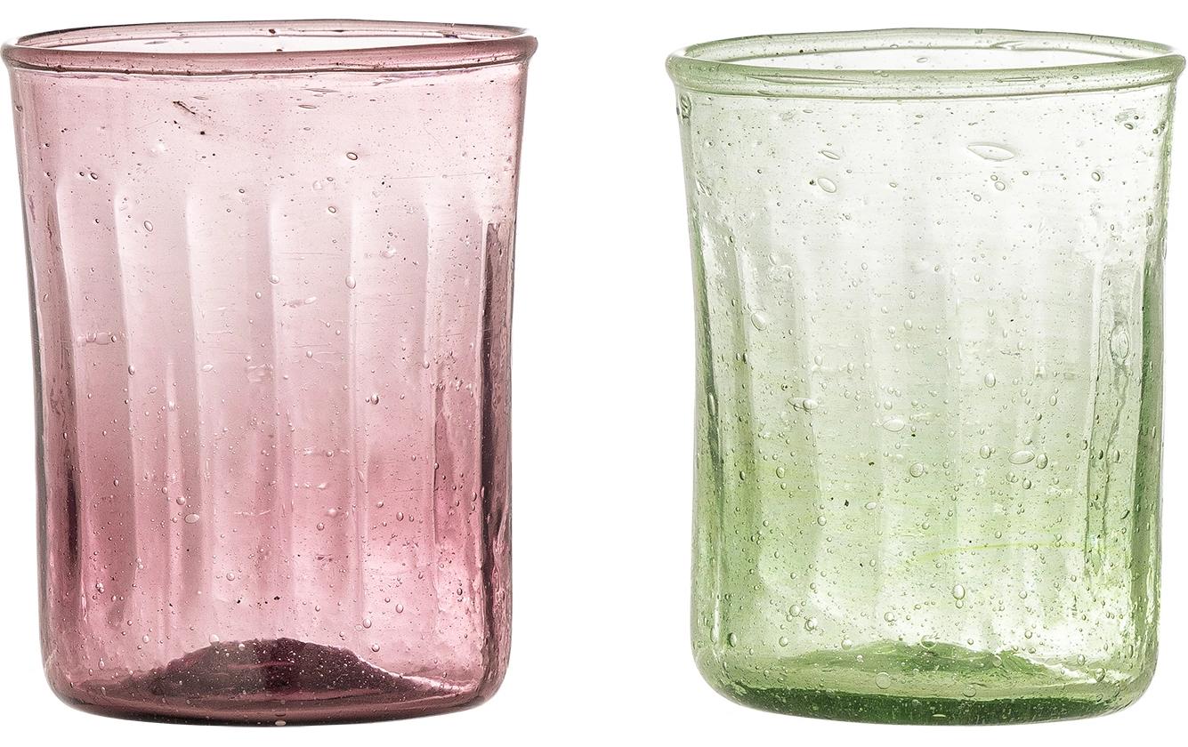 Bloomingville Trinkglas Sunil 240 ml, 2 Stück, Grün/Rot