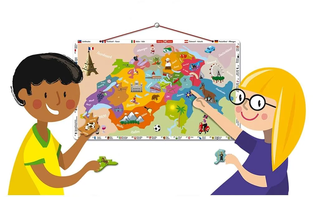 Janod Holz-Puzzle Magnetkarte Schweiz 24-teilig