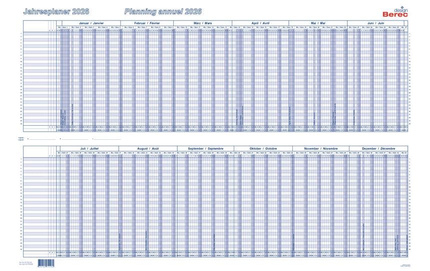 Berec Jahresplaner im Halbjahresformat, quer 2026 Berec Jahresplaner im Halbjahresformat, quer 2026