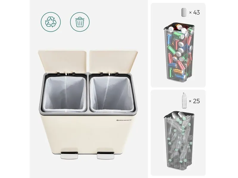 Songmics Abfalleimer 60 l, Edelweiss Songmics Abfalleimer 60 l, Edelweiss