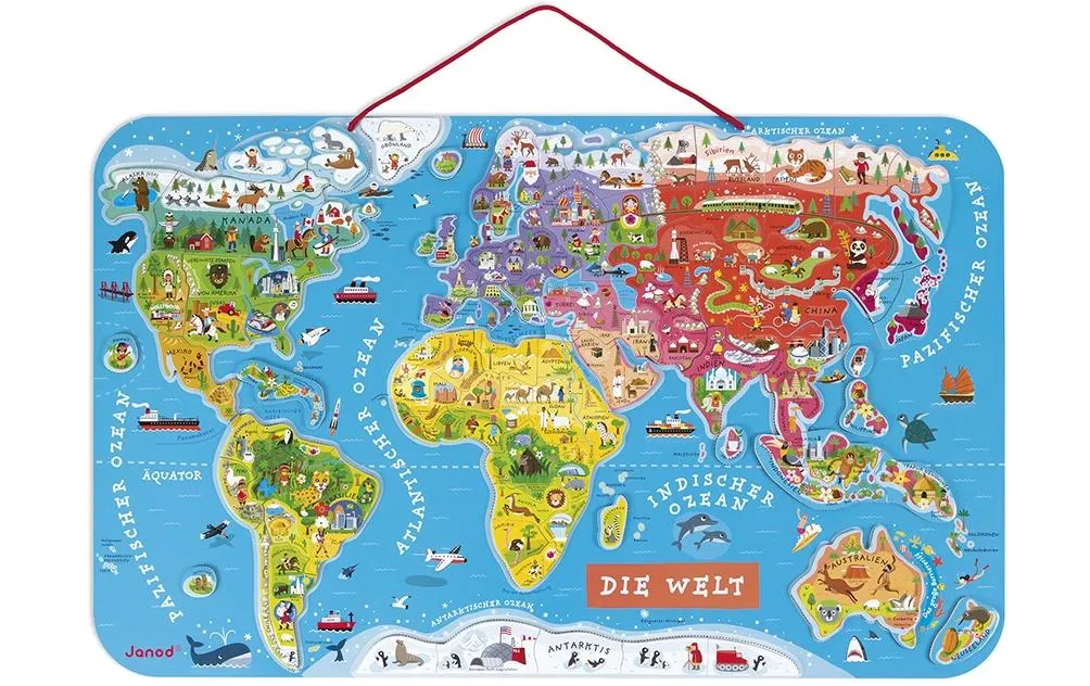 Janod Magnet-Puzzle Weltkarte: Die Welt 92-teilig -DE-