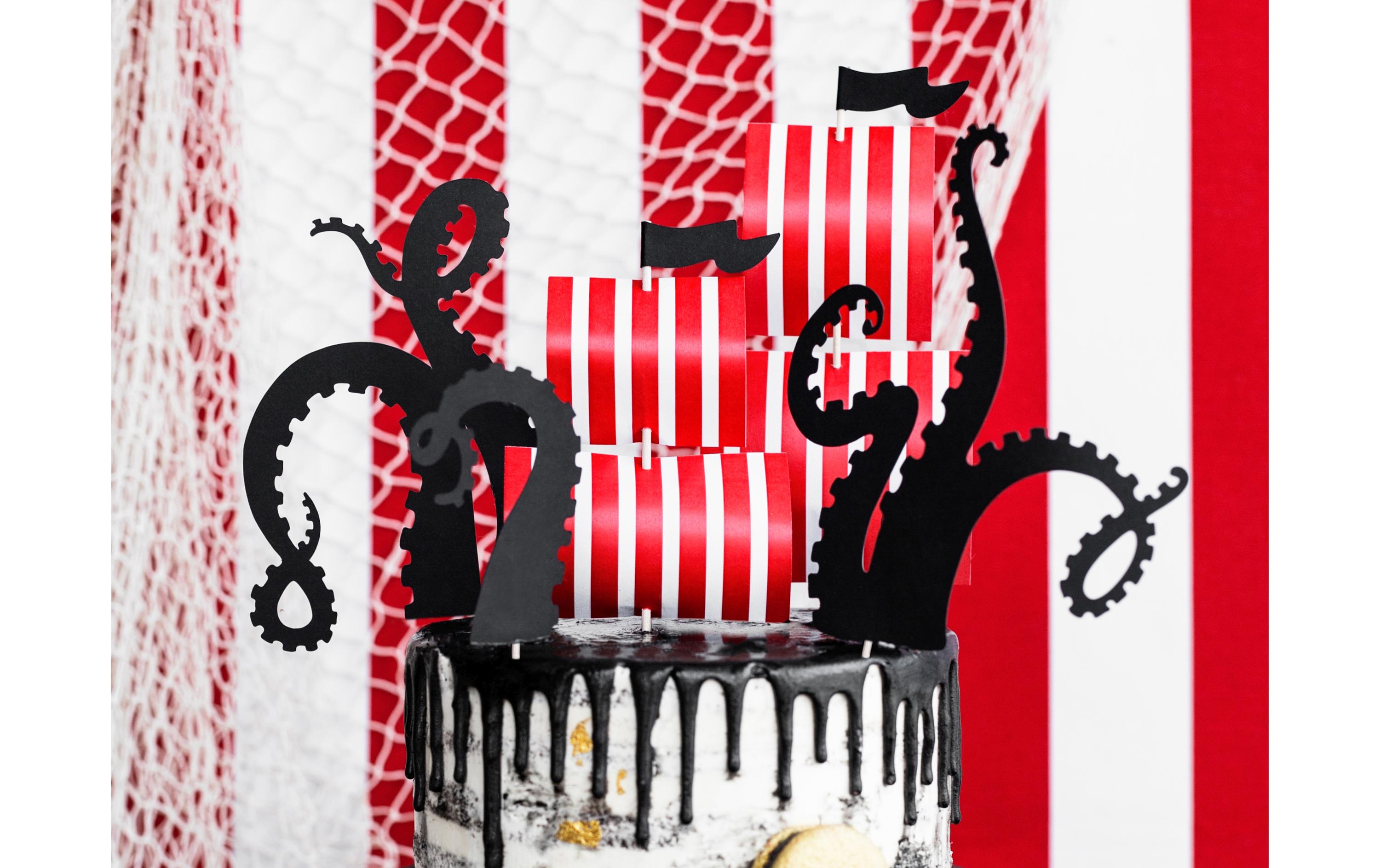 Partydeco Kuchen-Topper Piraten 1 Stück, Rot/Schwarz