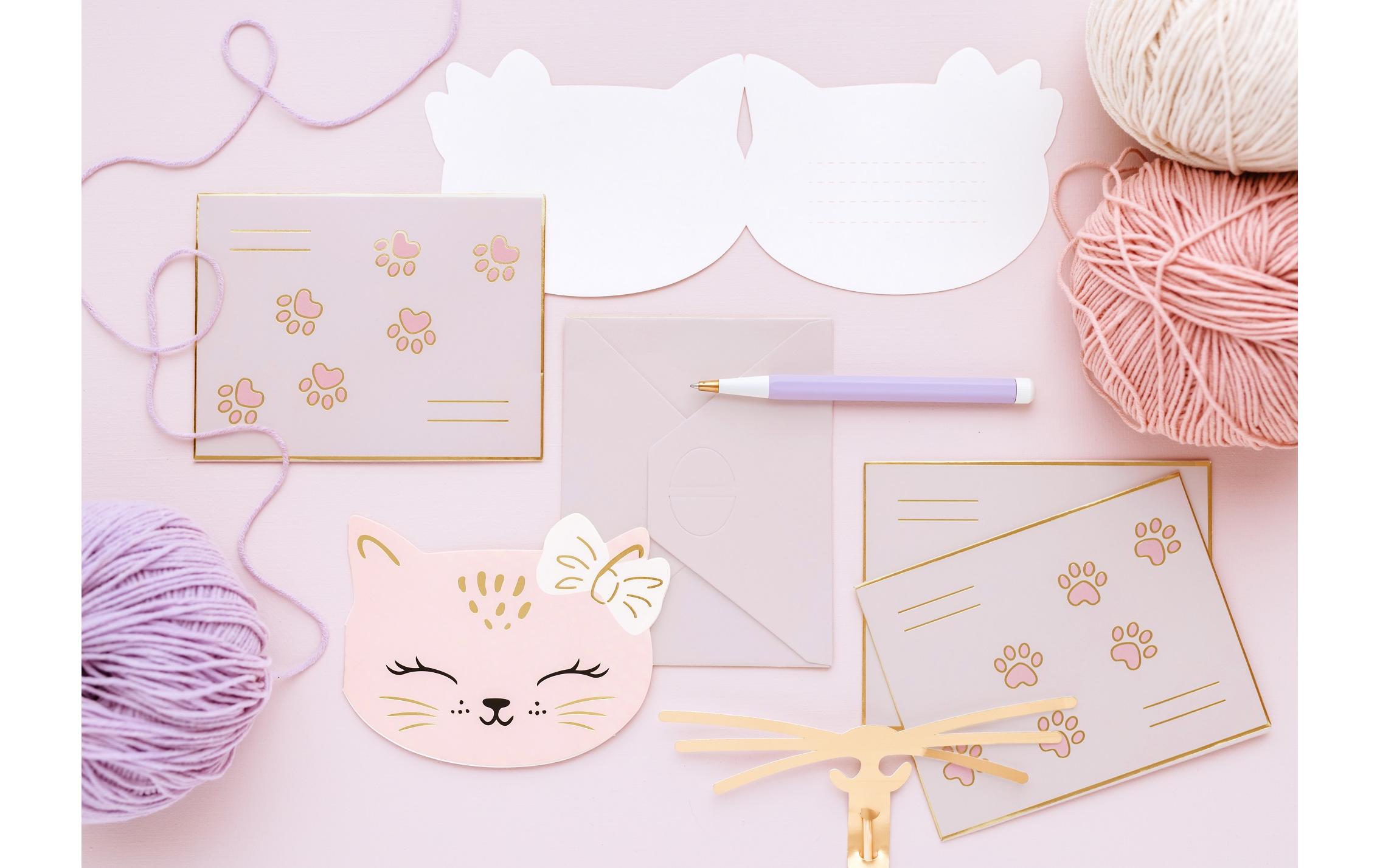 Partydeco Einladungskarte Katze 6 Stück