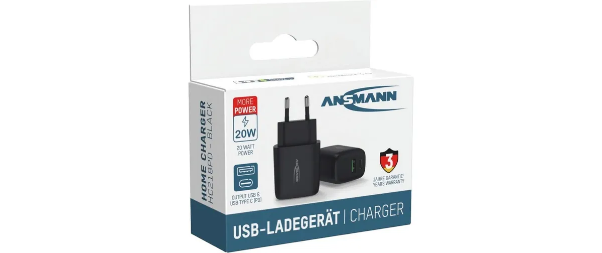 Ansmann USB-Wandladegerät Home Charger HC218PD, 18 W, Schwarz