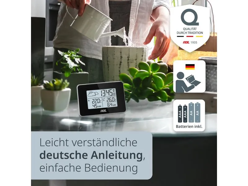 ADE Wetterstation mit Funk-Aussensensor mit DCF-Funkuhr, Schwarz ADE Wetterstation mit Funk-Aussensensor mit DCF-Funkuhr, Schwarz