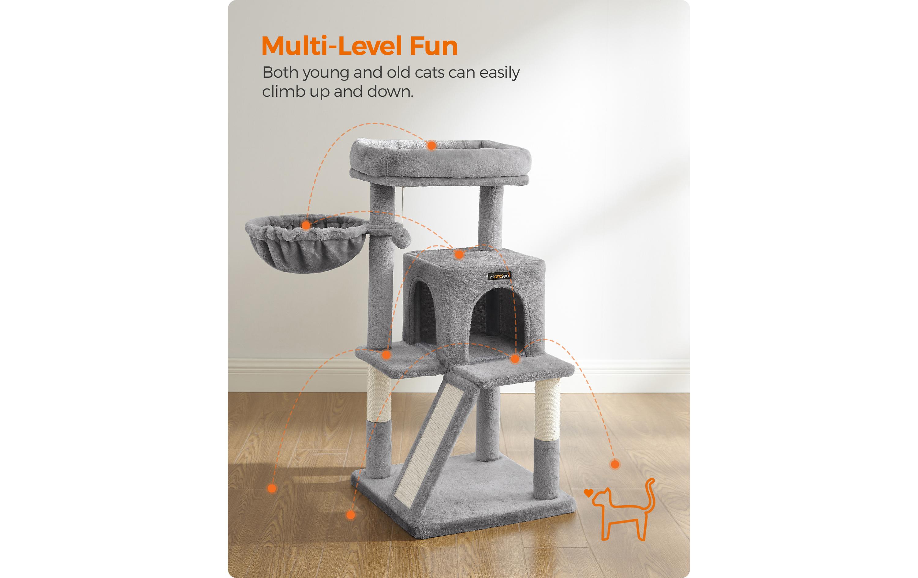 Feandrea Kratzbaum mit Kratzbrett, 96 cm, Grau/Beige