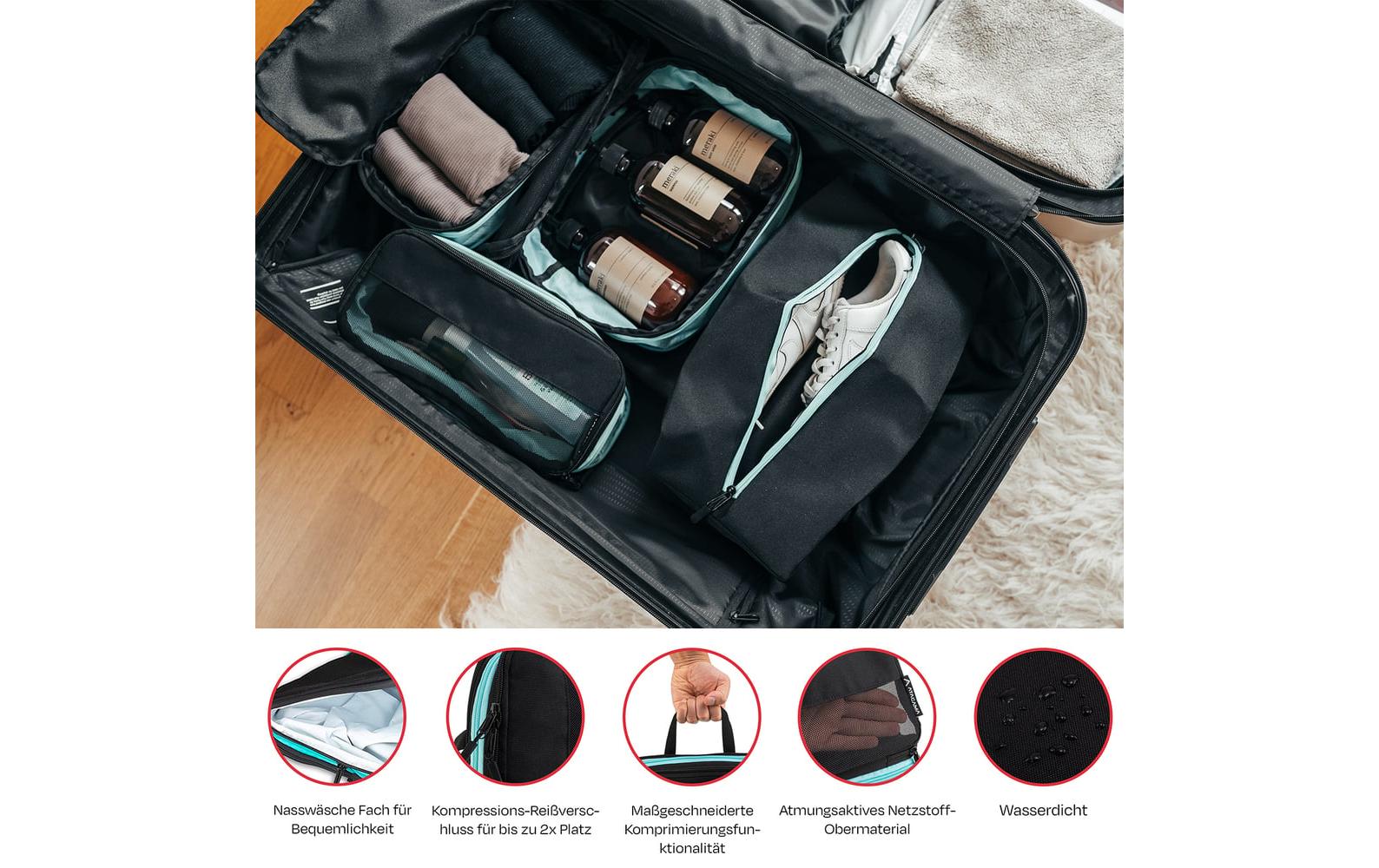 Atacama Kompressions-Packwürfel-Set 4-tlg. Schwarz-Türkis