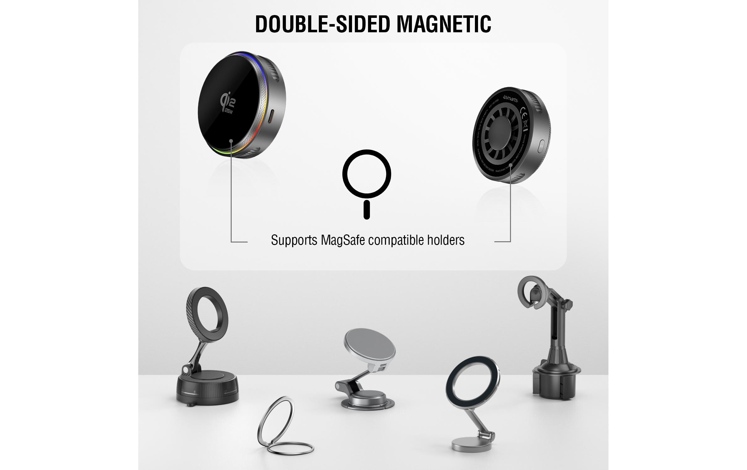 4smarts Qi2 25W/MagSafe Charger/Cooling RGB,360°-Mount.,spacegrey