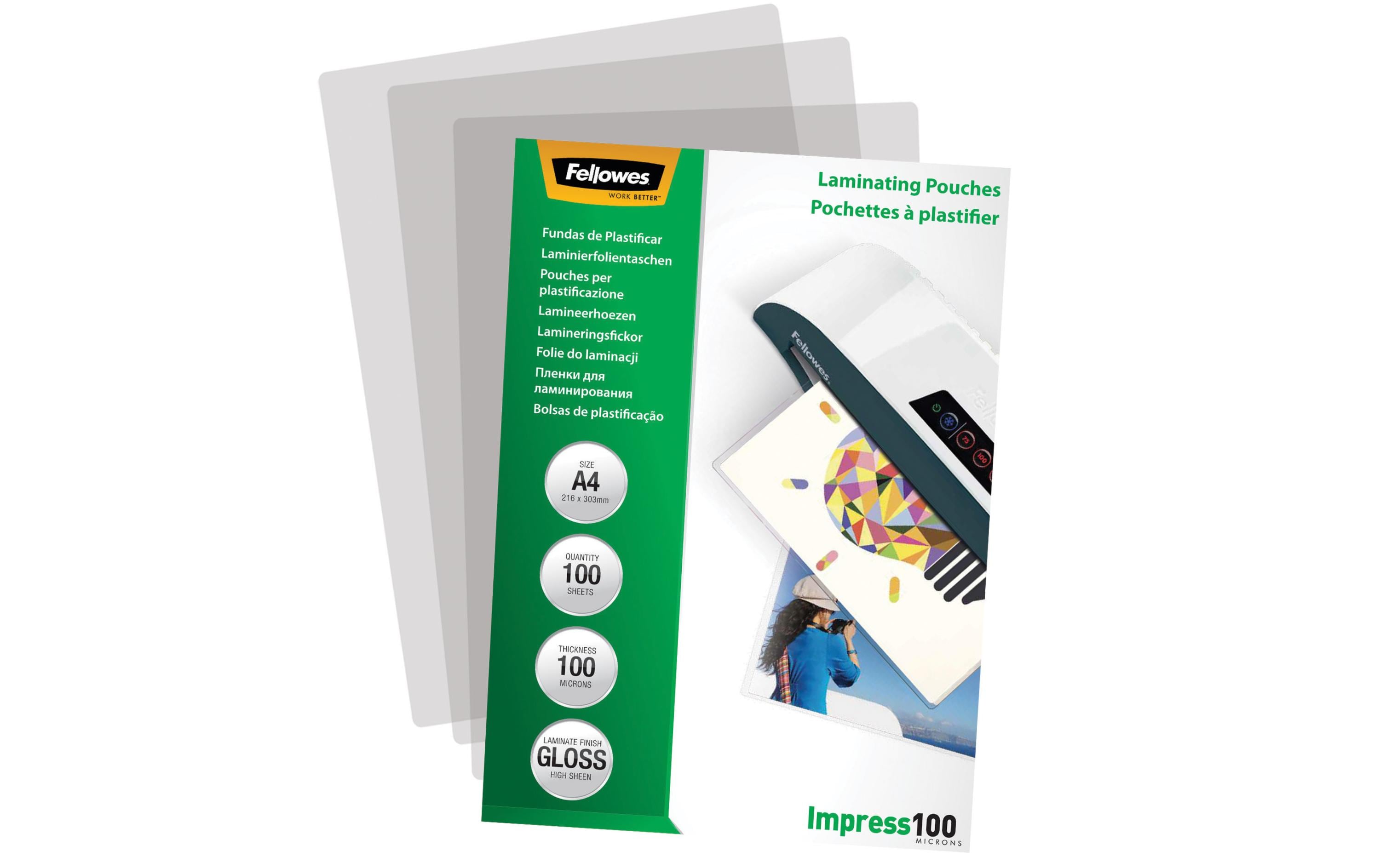 Fellowes Laminierfolie A4, 100 µm, 100 Stück, Glänzend Fellowes Laminierfolie A4, 100 µm, 100 Stück, Glänzend