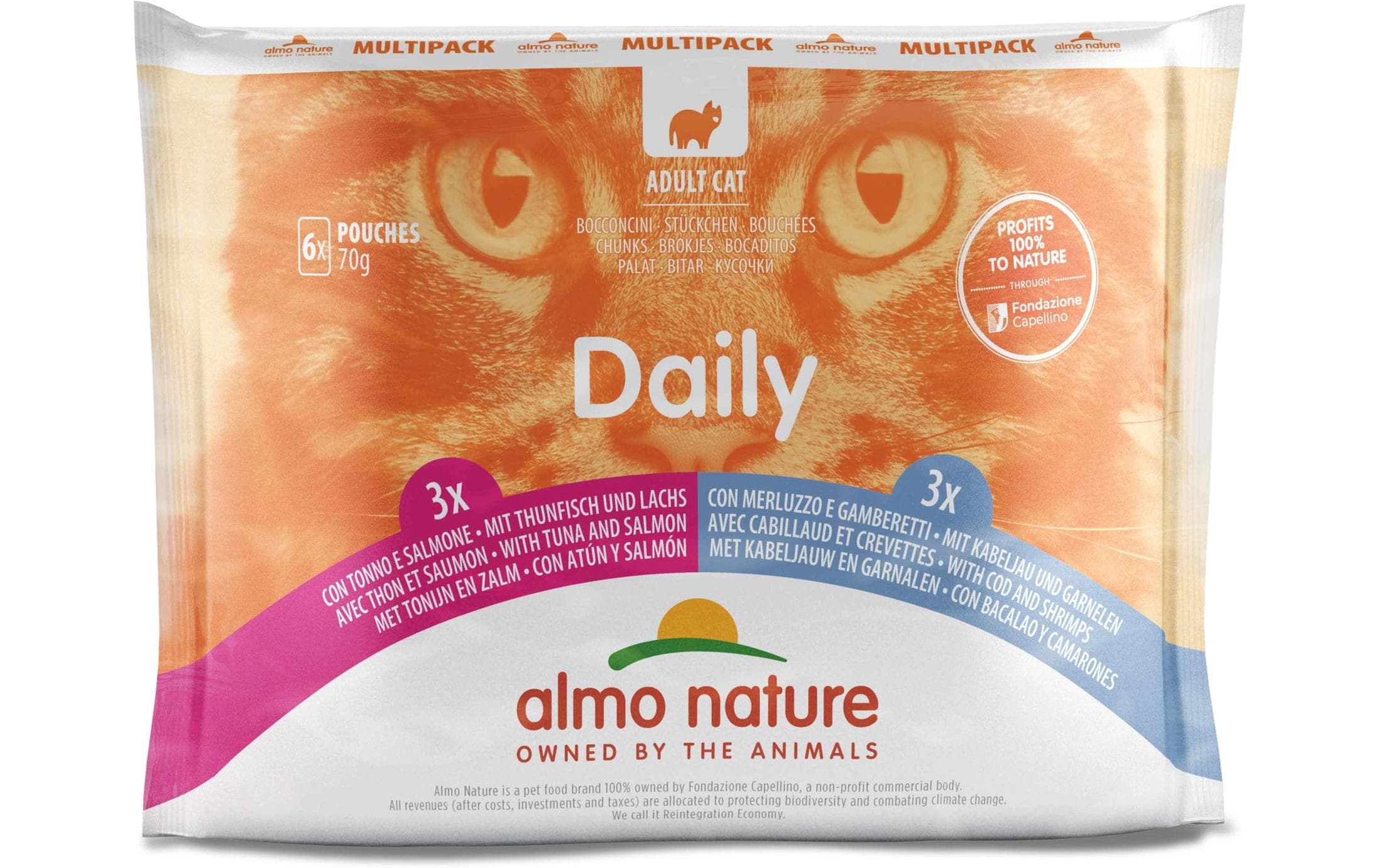 Almo Nature Nassfutter Daily Multipack, Lachs/Kabeljau/Garnelen 6 x 70g