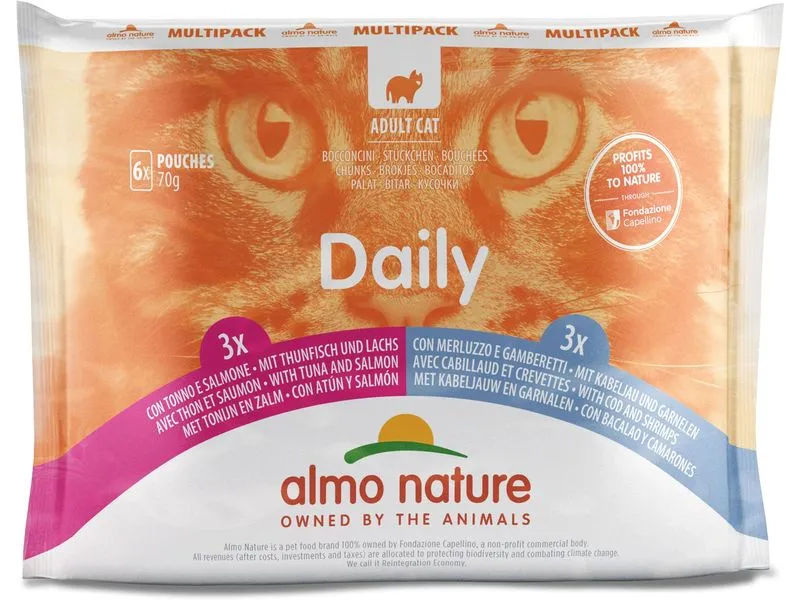 Almo Nature Nassfutter Daily Multipack, Lachs/Kabeljau/Garnelen 6 x 70g Almo Nature Nassfutter Daily Multipack, Lachs/Kabeljau/Garnelen 6 x 70g