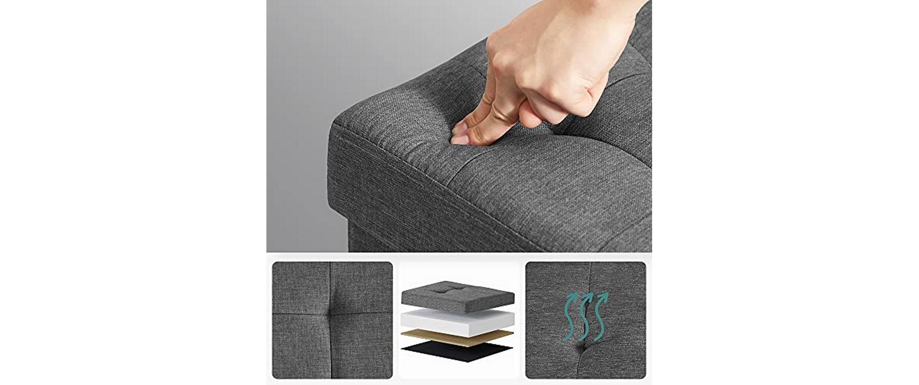 Songmics Sitztruhe mit Deckel 76 x 38 x 40 cm, Dunkelgrau