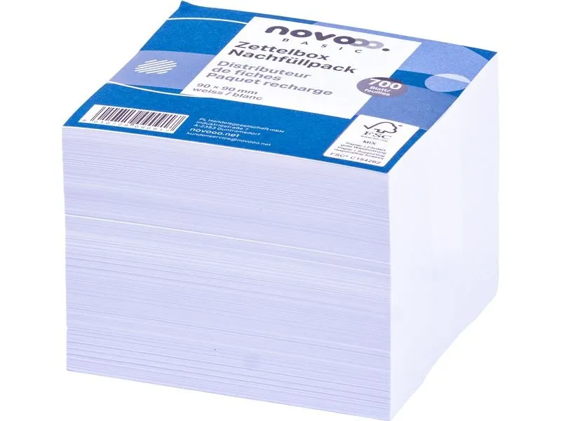 novooo. Zettelbox Papier 90 x 90 mm, weiss, 80g, 700 Blatt