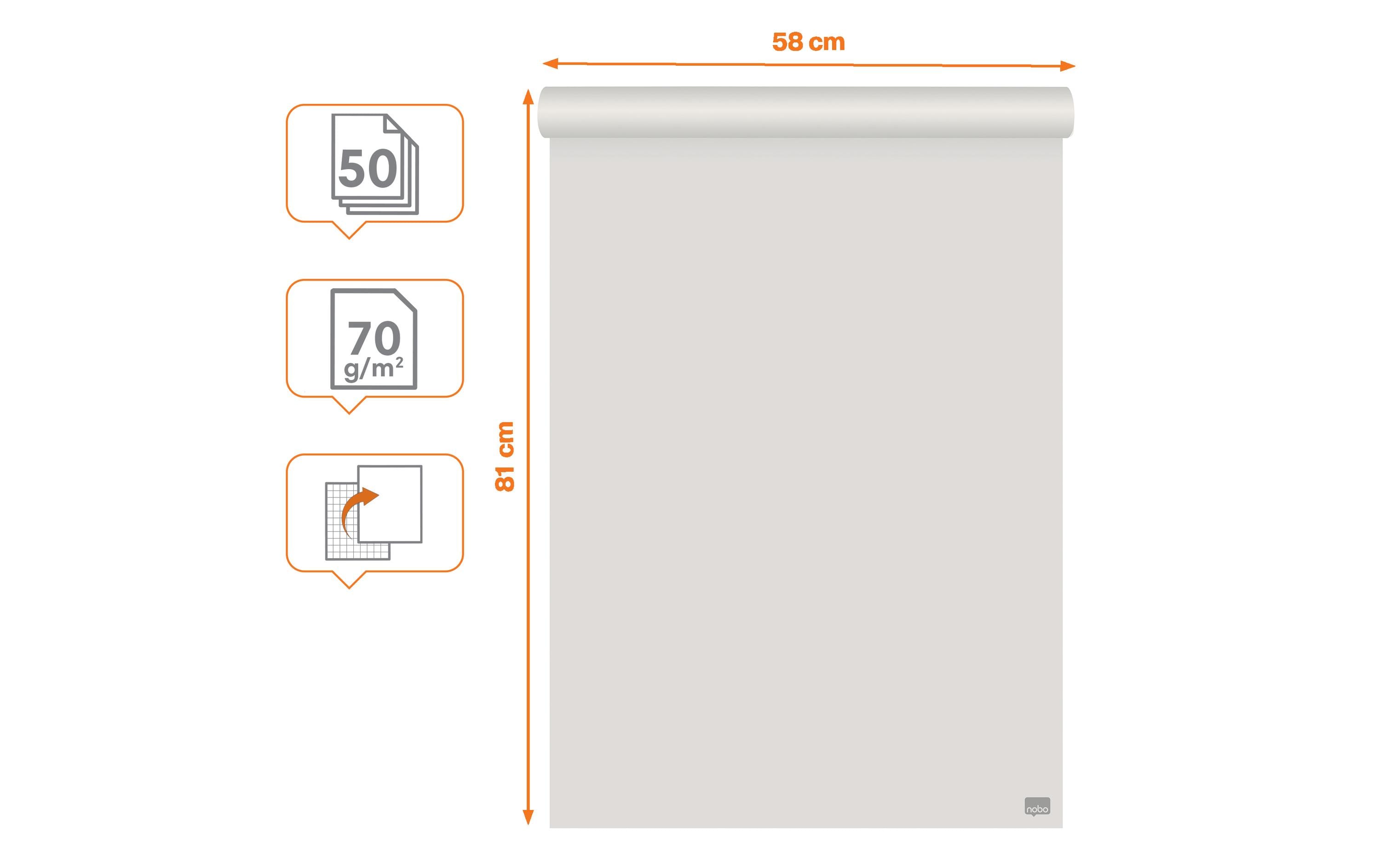 Nobo Flipchart blanko / kariert, 58 x 81 cm, 50 Blatt