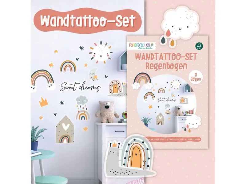 Papierdrachen Wandtattoo-Set Regenbogen Papierdrachen Wandtattoo-Set Regenbogen