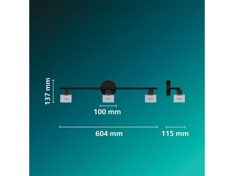 Philips Horen Aufbauspot 3x Balken ohne Leuchtmittel GU10, schwarz