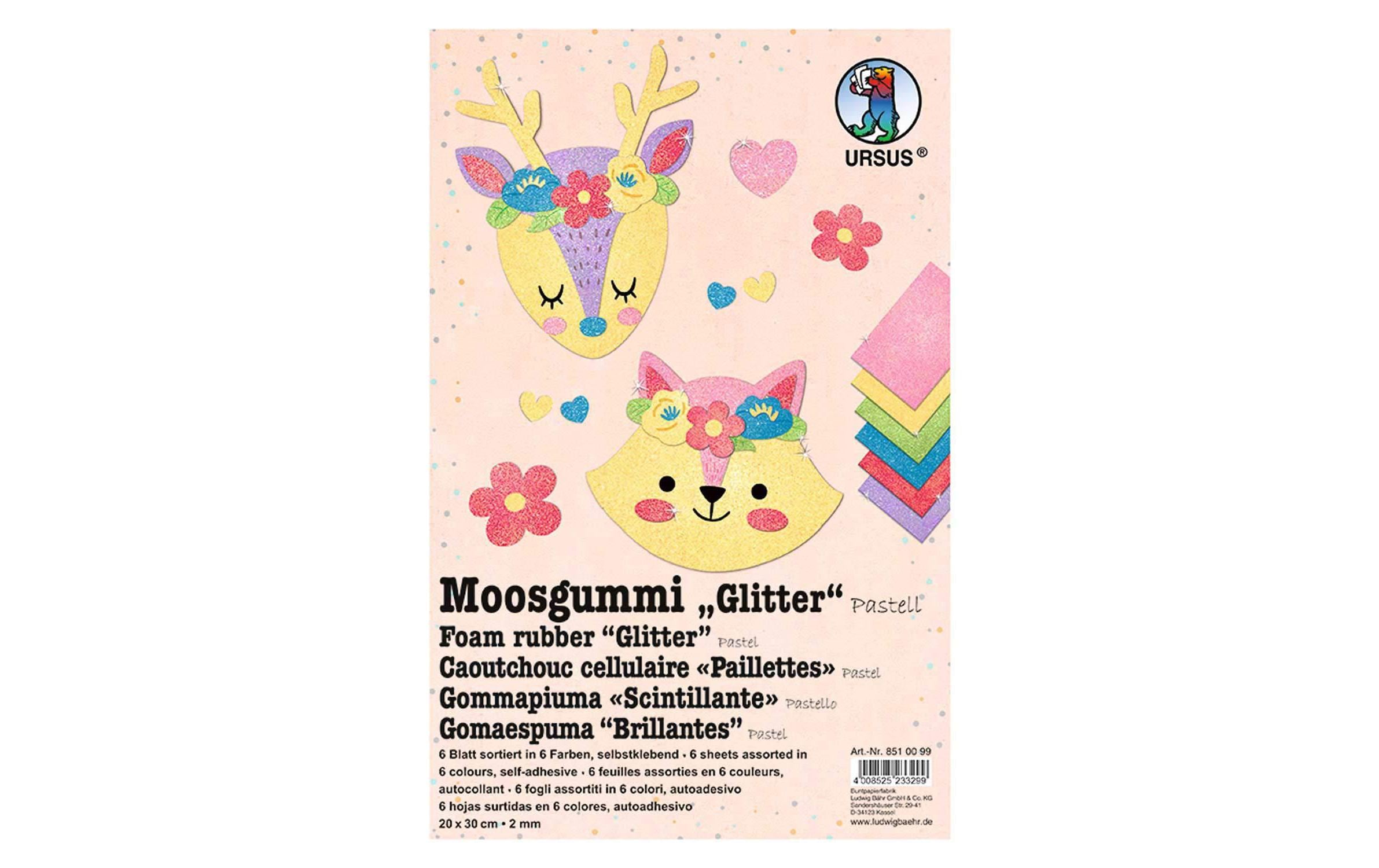 URSUS Moosgummi-Set Glitter Pastell selbstklebend, 10 Stück