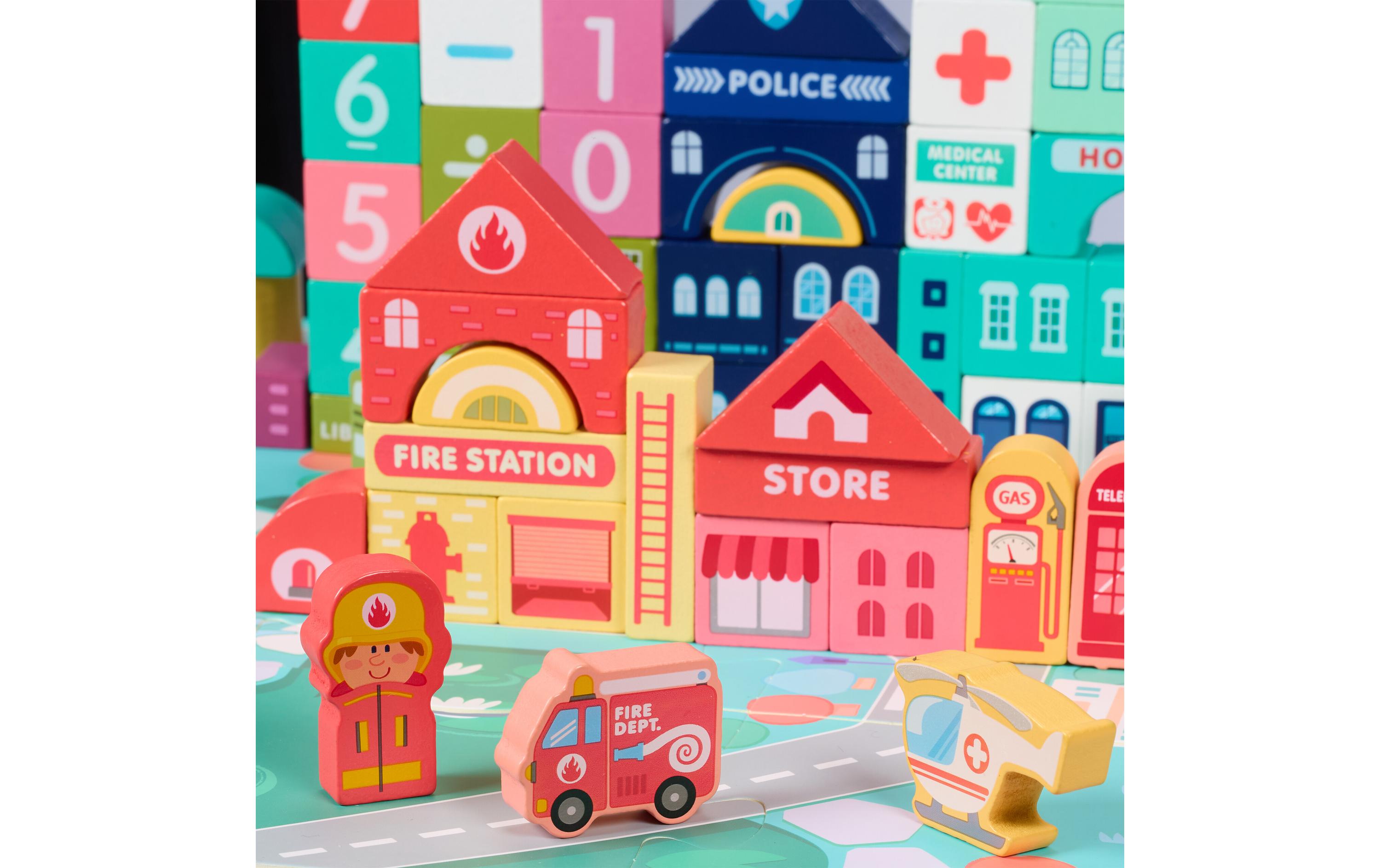 relaxdays Holzbausteine Stadt im Set