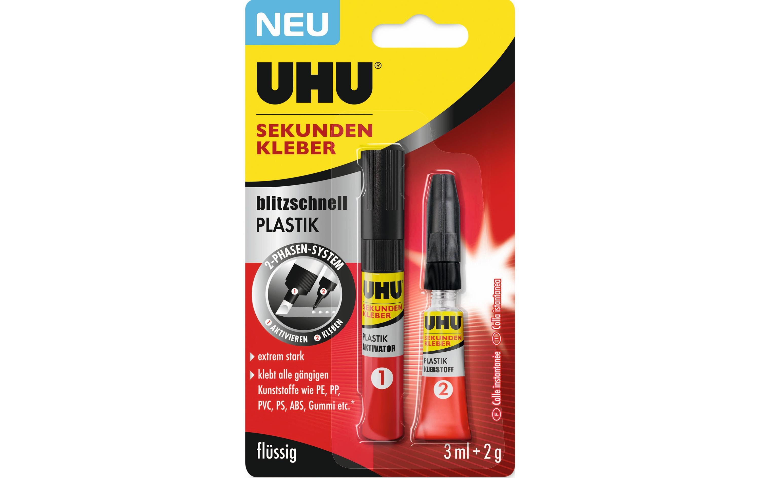 UHU Sekundenkleber blitzschnell Plastik 2 g + 3 ml UHU Sekundenkleber blitzschnell Plastik 2 g + 3 ml